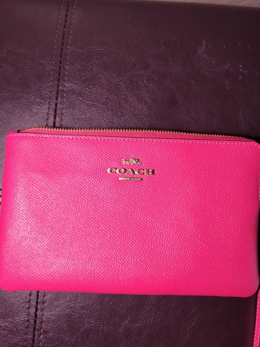 COACH Fuschia Leather Wristlet Clutch